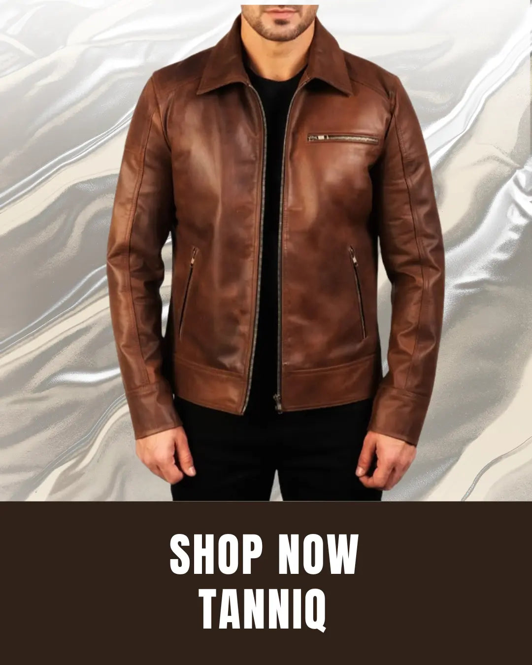 TANNIQ Men’s Brown Genuine Leather Zip-Up Jacket – Classic Everyday Style - Tanniq