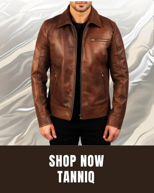 TANNIQ Men’s Brown Genuine Leather Zip-Up Jacket – Classic Everyday Style - Tanniq