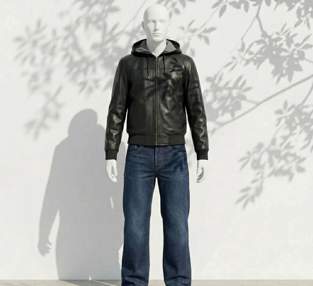 Tanniq Ghost Sheepskin Hooded Bomber Leather Jacket