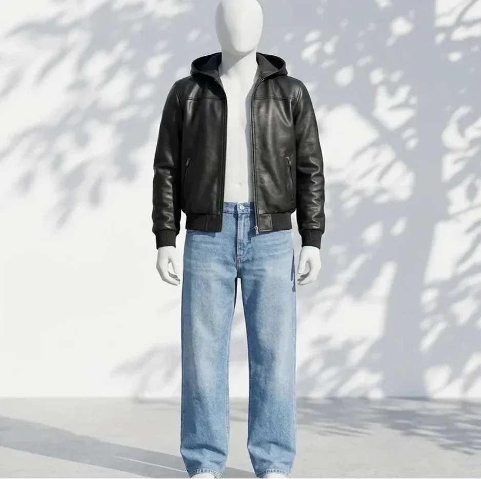 Tanniq Ghost Sheepskin Hooded Bomber Leather Jacket