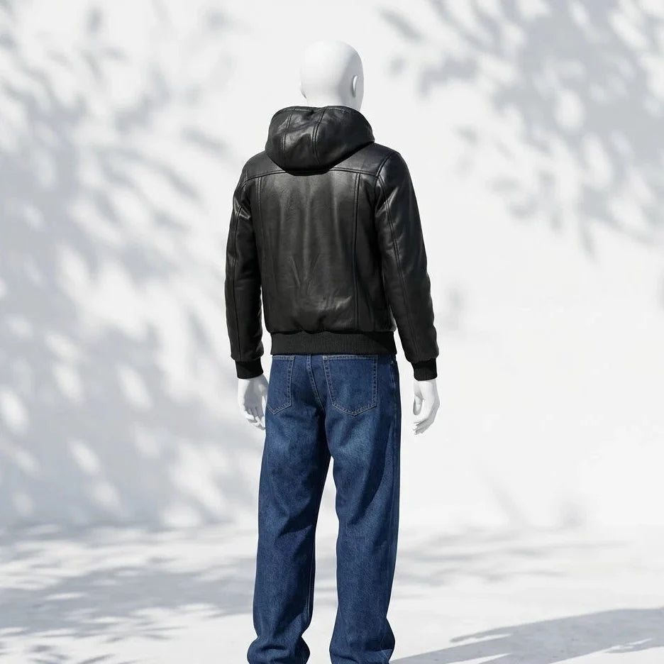 Tanniq Ghost Sheepskin Hooded Bomber Leather Jacket