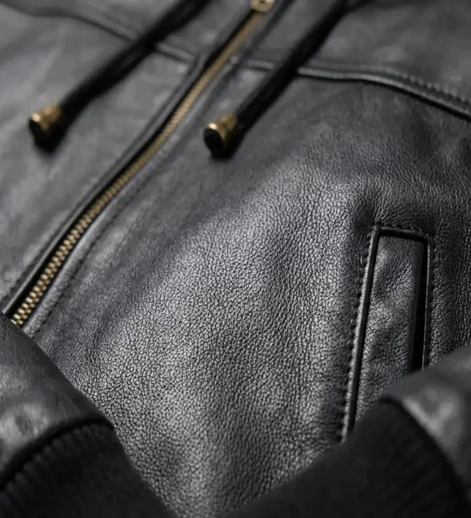 Tanniq Ghost Sheepskin Hooded Bomber Leather Jacket
