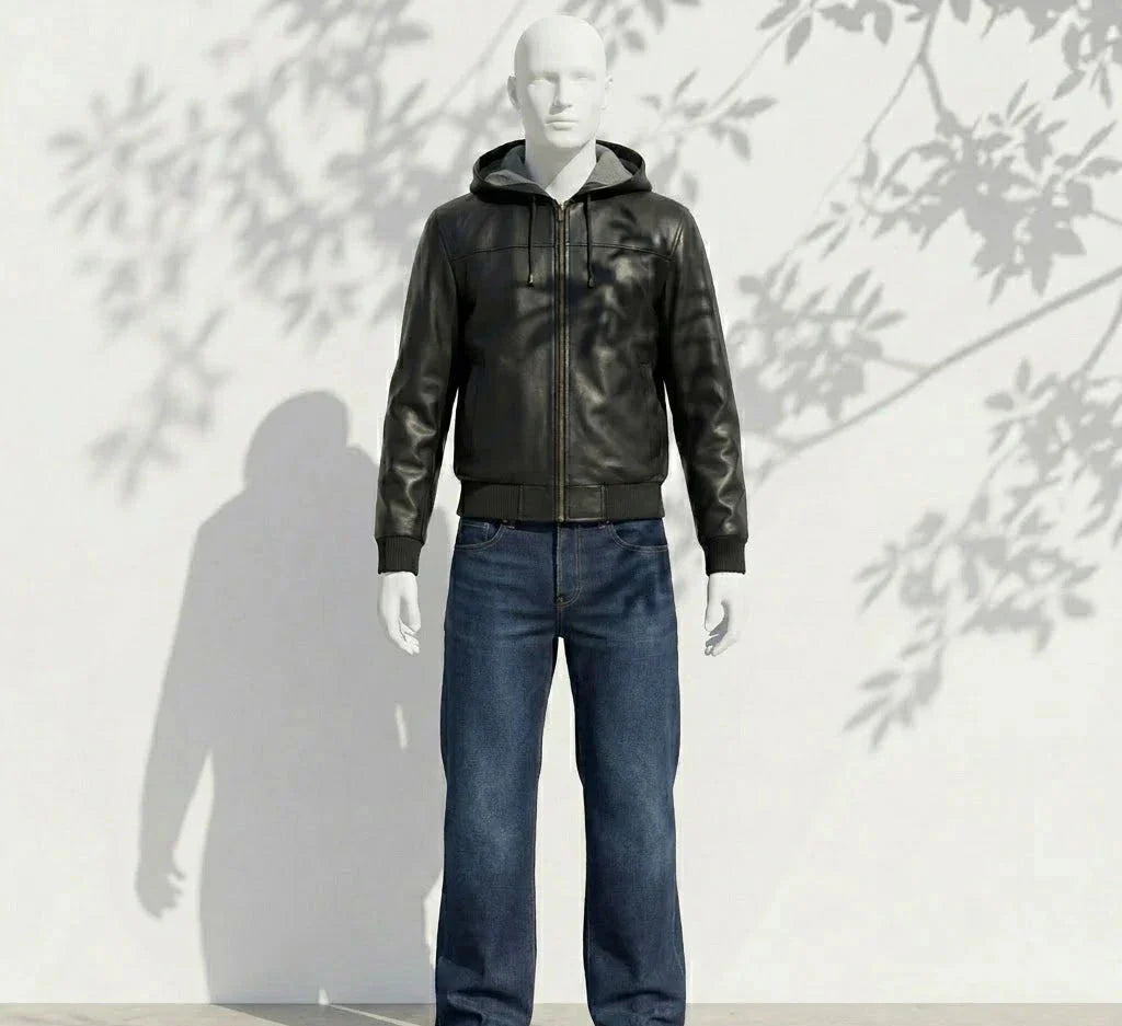 Tanniq Ghost Sheepskin Hooded Bomber Leather Jacket