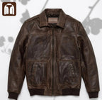 Tanniq Aviator Distressed Sheepskin Bomber Leather Jacket | Detachable Collar