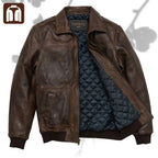 Tanniq Aviator Distressed Sheepskin Bomber Leather Jacket | Detachable Collar