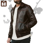 Tanniq Aviator Distressed Sheepskin Bomber Leather Jacket | Detachable Collar