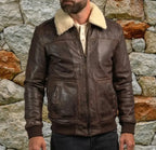 Tanniq Aviator Distressed Sheepskin Bomber Leather Jacket | Detachable Collar