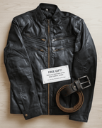 TANNIQ Iron Edge Sheepskin Biker Lightweight Jacket with Free Brown Leather Belt