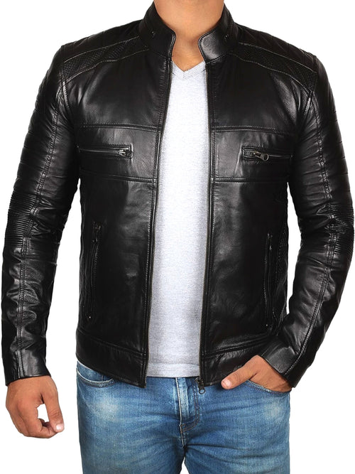 TANNIQ Men’s Black Genuine Leather Biker Jacket - Tanniq