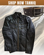 TANNIQ Iron Edge Sheepskin Biker Lightweight Jacket with Free Brown Leather Belt