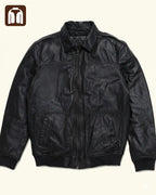 Tanniq Aviator Distressed Sheepskin Bomber Leather Jacket | Detachable Collar
