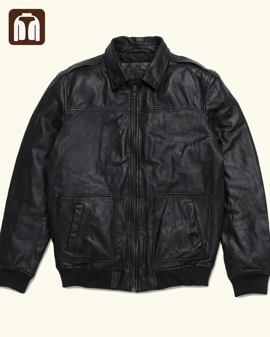Tanniq Aviator Distressed Sheepskin Bomber Leather Jacket | Detachable Collar