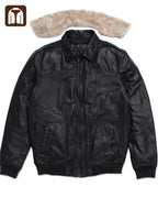 Tanniq Aviator Distressed Sheepskin Bomber Leather Jacket | Detachable Collar