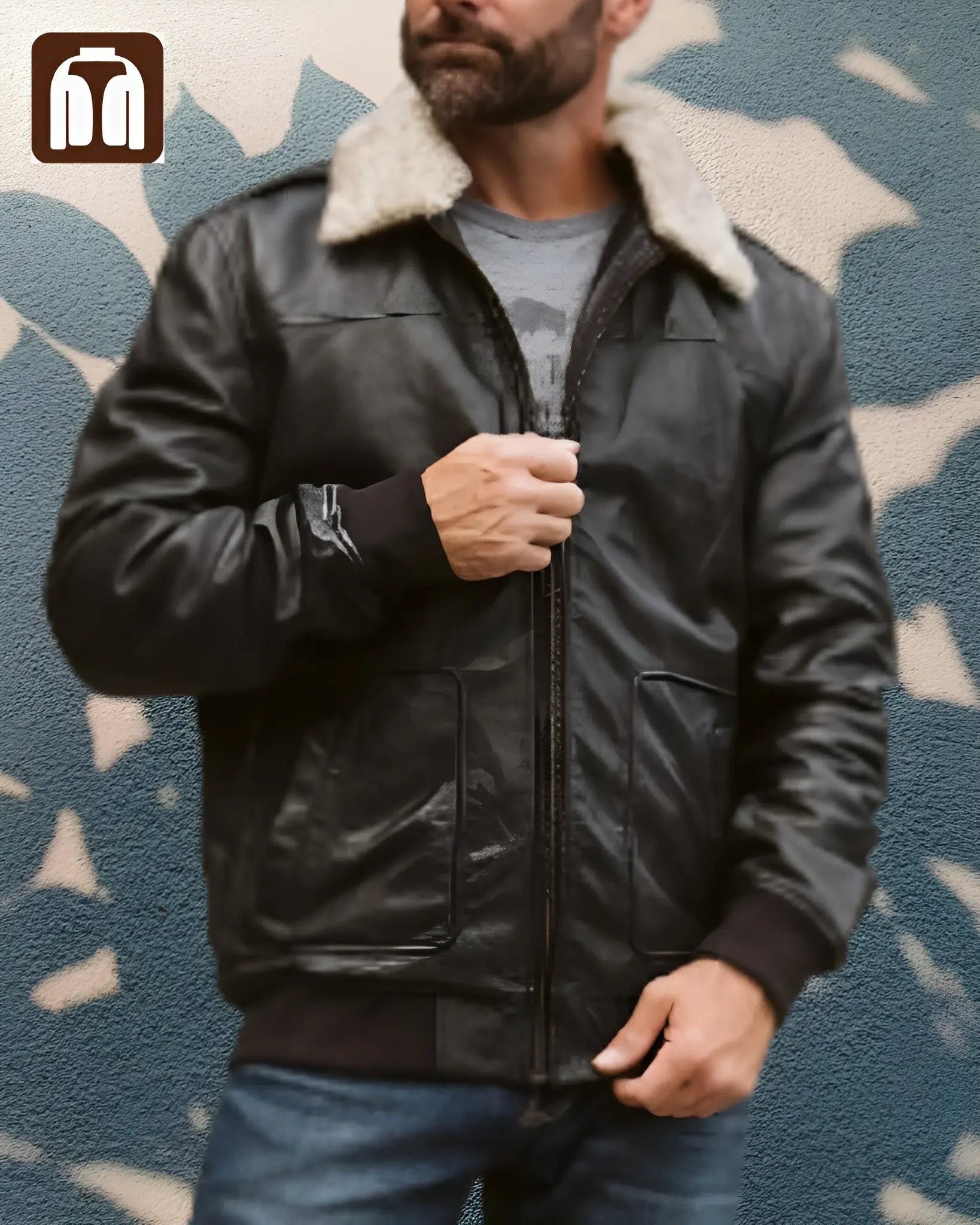 Tanniq Aviator Distressed Sheepskin Bomber Leather Jacket | Detachable Collar
