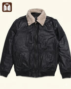 Tanniq Aviator Distressed Sheepskin Bomber Leather Jacket | Detachable Collar