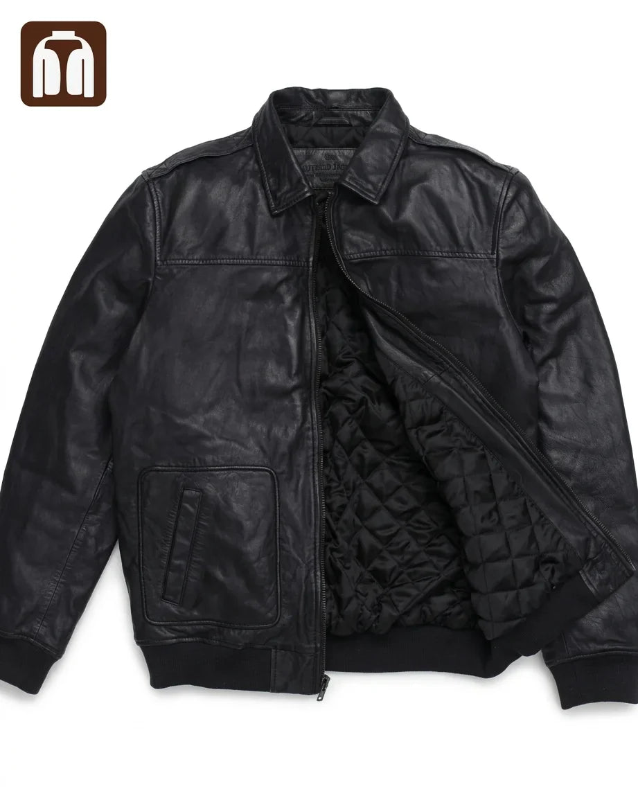 Tanniq Aviator Distressed Sheepskin Bomber Leather Jacket | Detachable Collar
