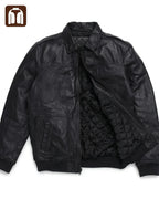 Tanniq Aviator Distressed Sheepskin Bomber Leather Jacket | Detachable Collar